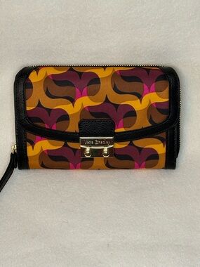NWT Vera Bradley Retro Wave Zip-Around Wristlet in Mustard, Pink & Black